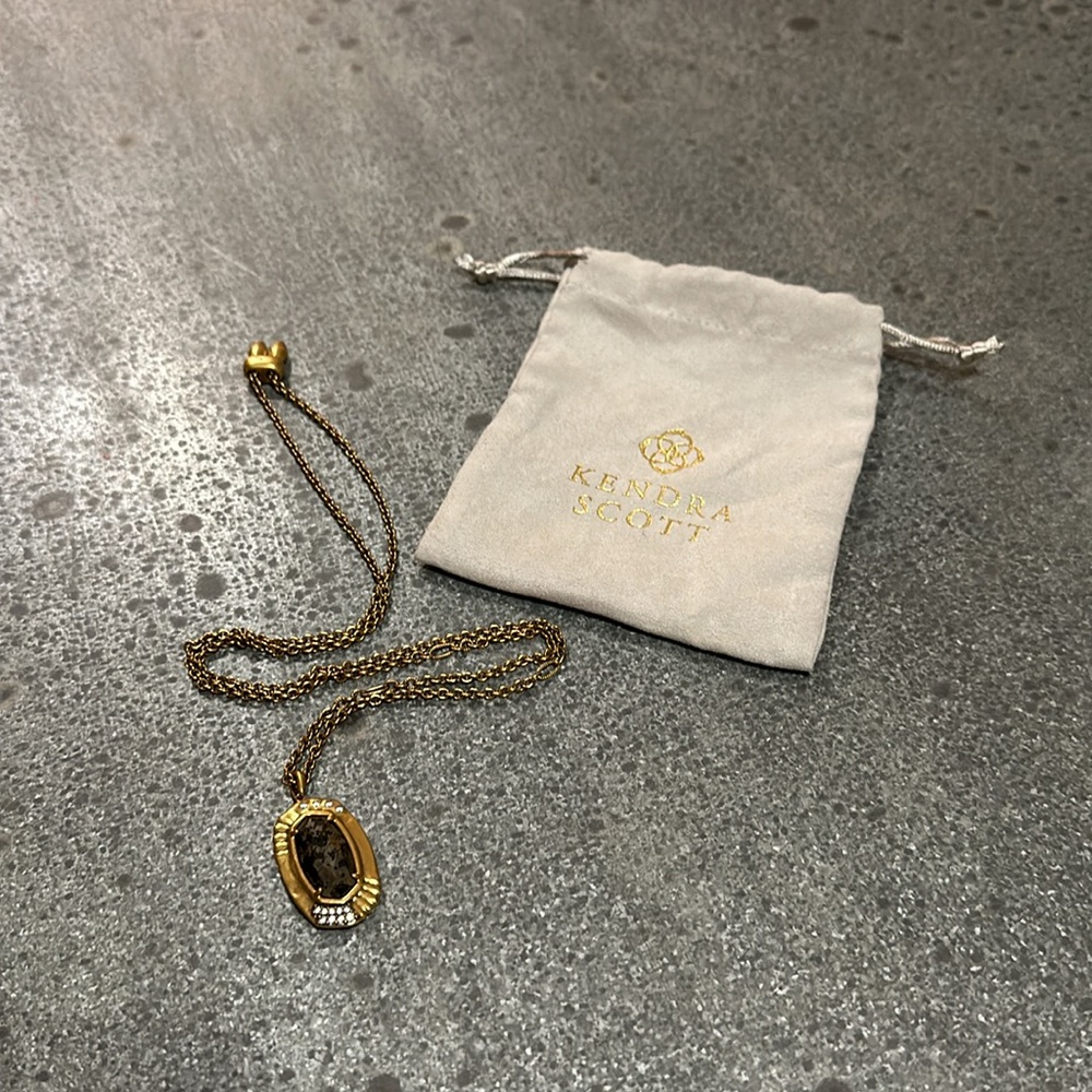 Kendra Scott Adjustable Long Necklace with Antiqued Black Pendant and Crystals